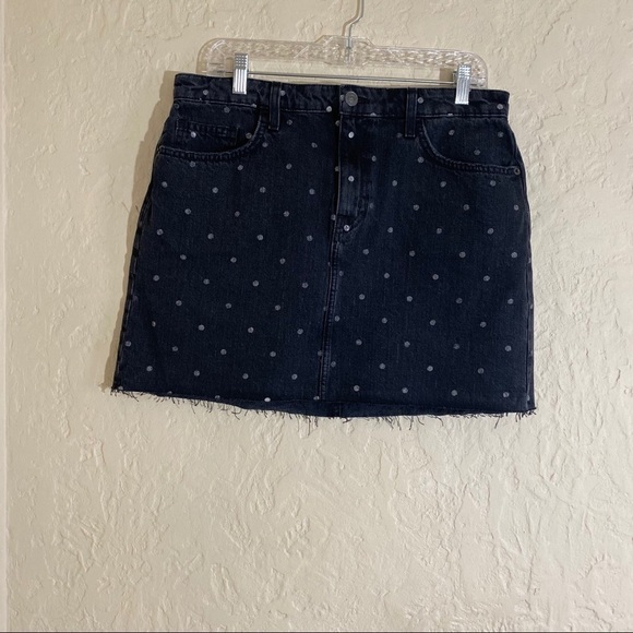 Current/Elliott The 5 Pocket Black Dot-Print Denim Skirt Size 32 Raw Hem Mini - Picture 3 of 7